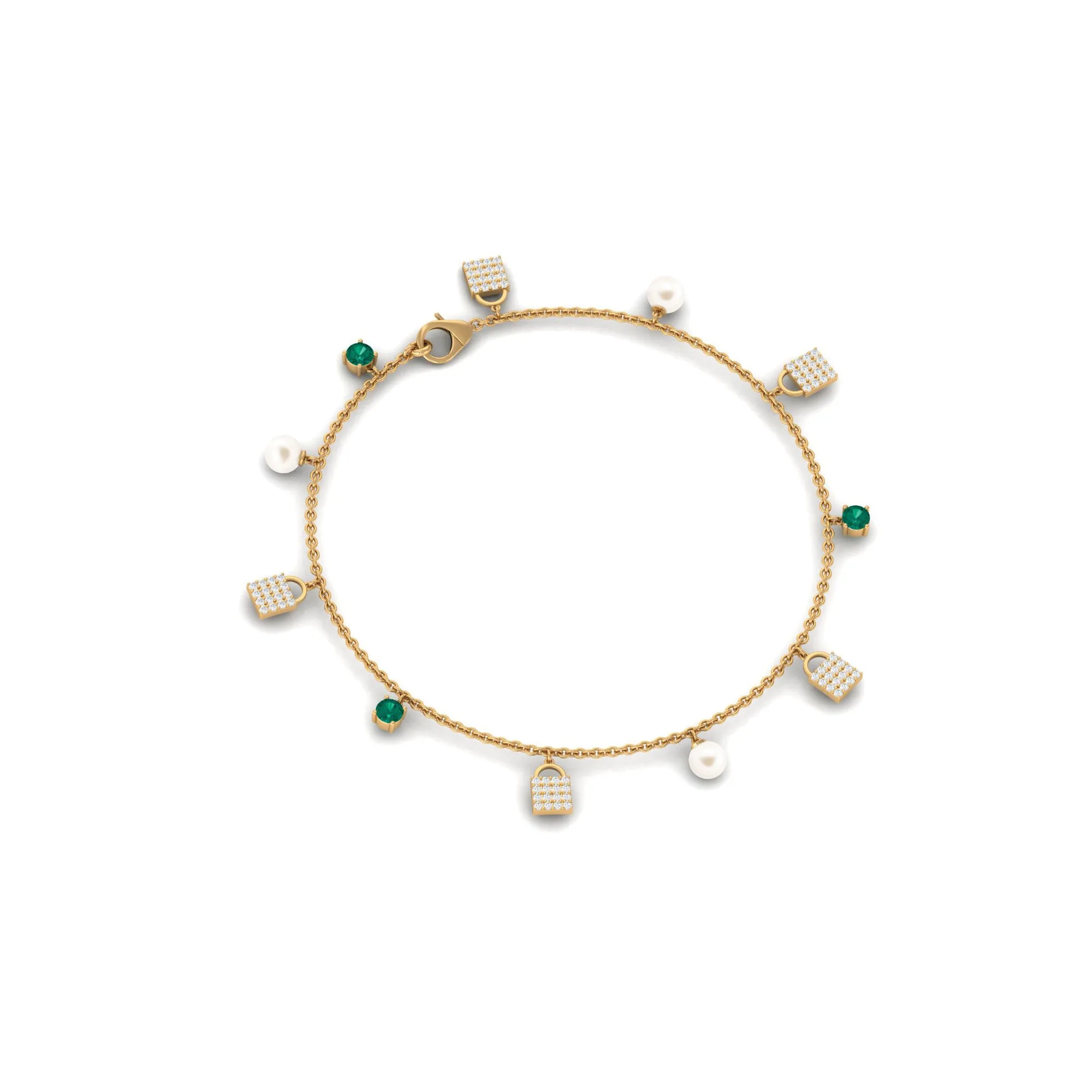 Designer Freshwater Pearl Chain Bracelet with Lock Charms