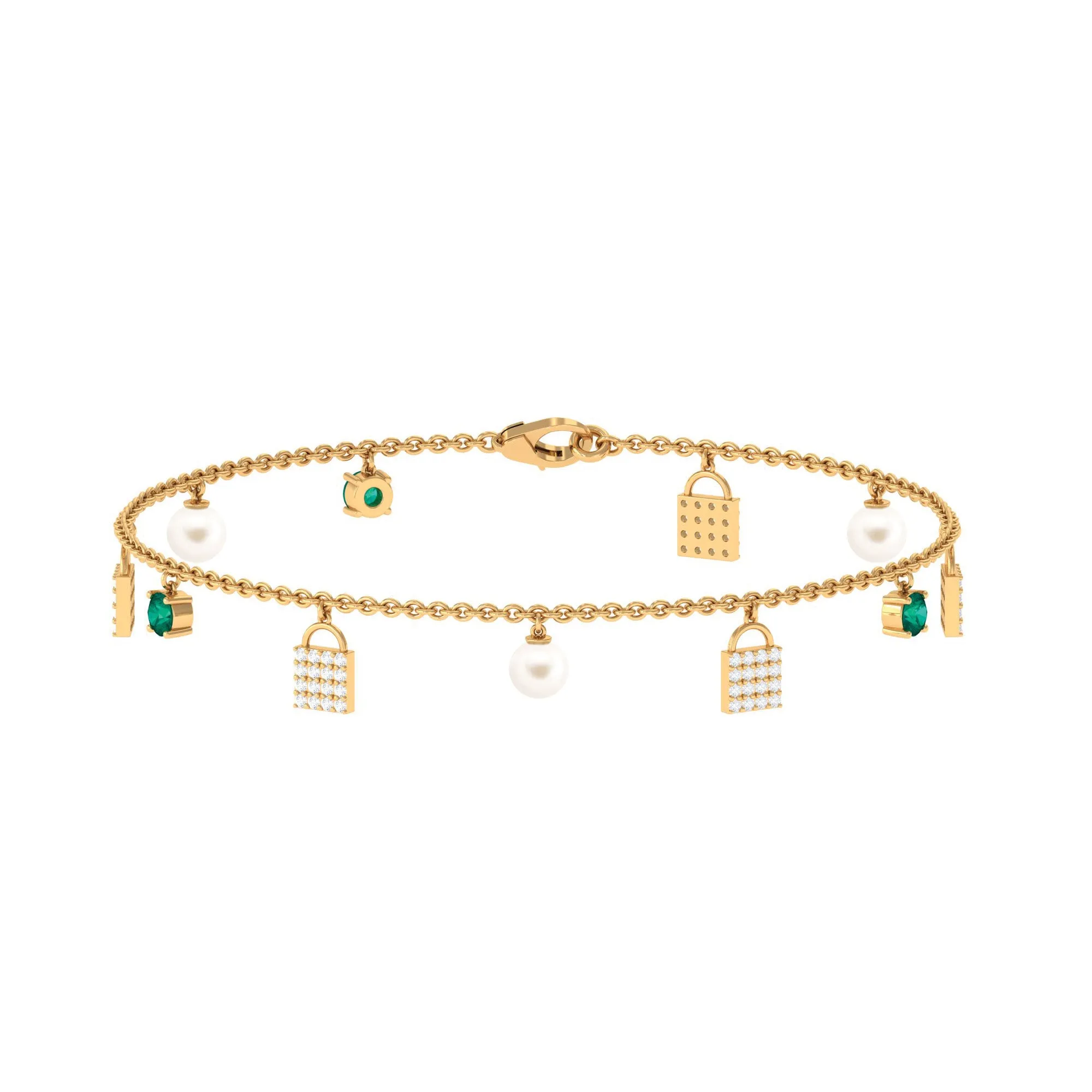 Designer Freshwater Pearl Chain Bracelet with Lock Charms