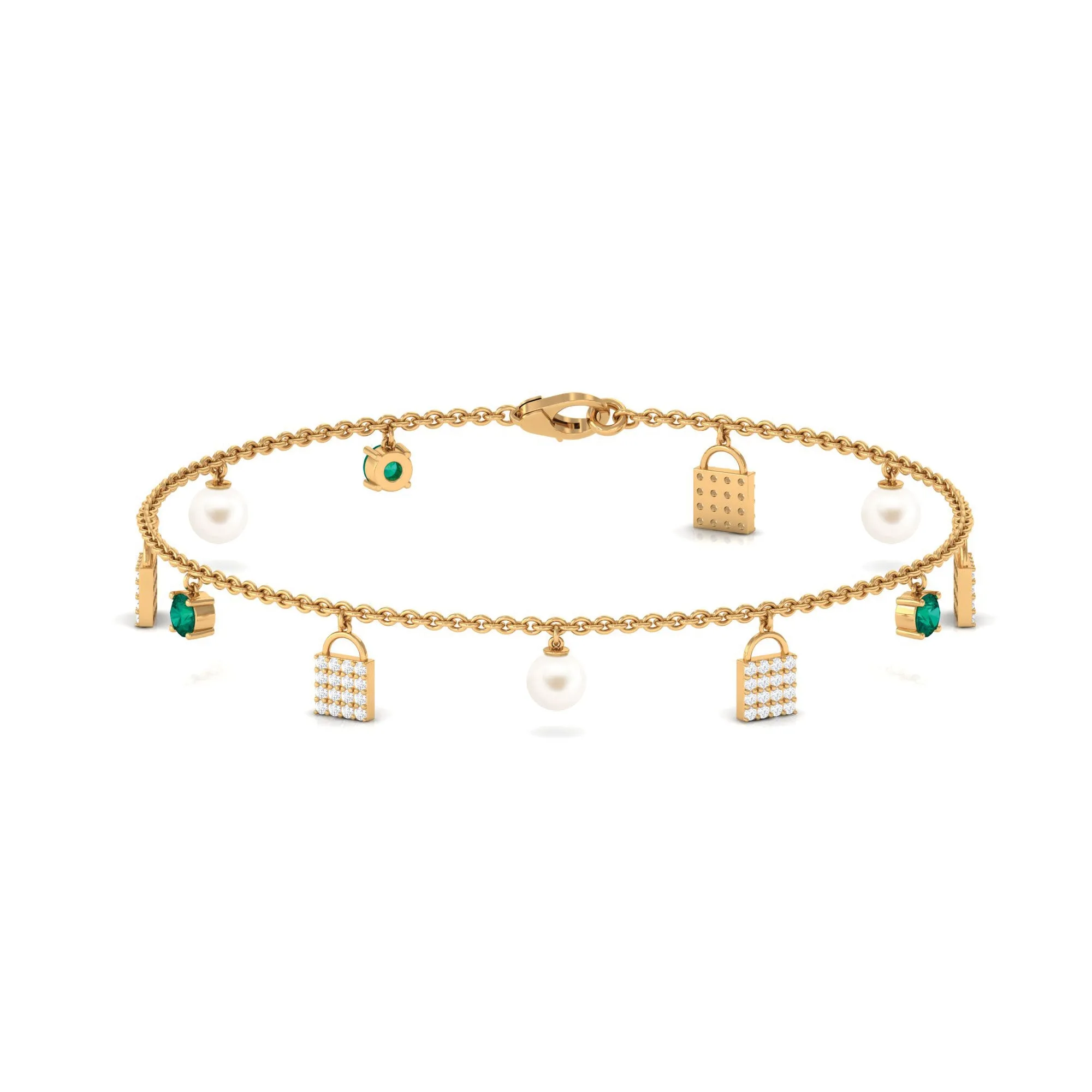 Designer Freshwater Pearl Chain Bracelet with Lock Charms