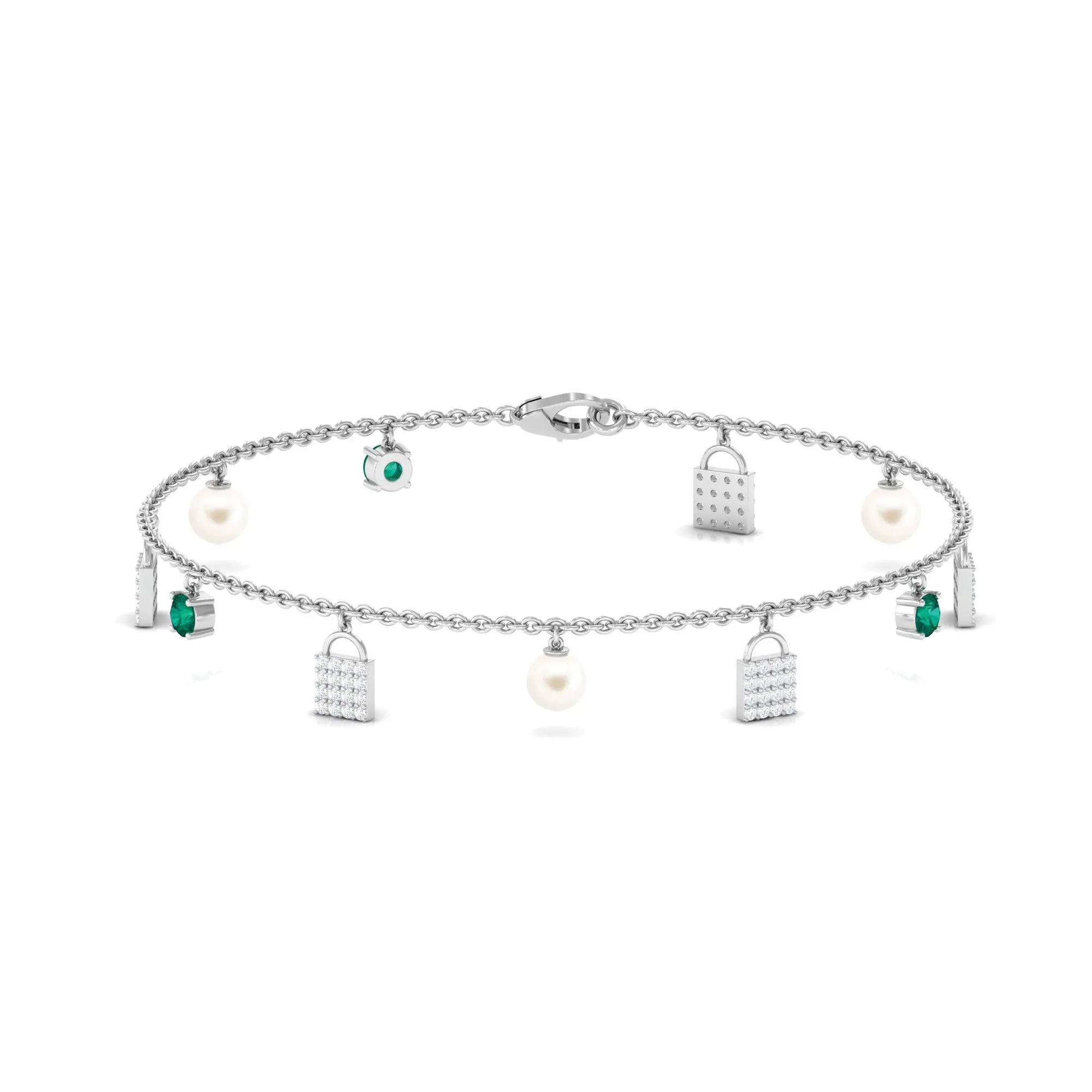 Designer Freshwater Pearl Chain Bracelet with Lock Charms