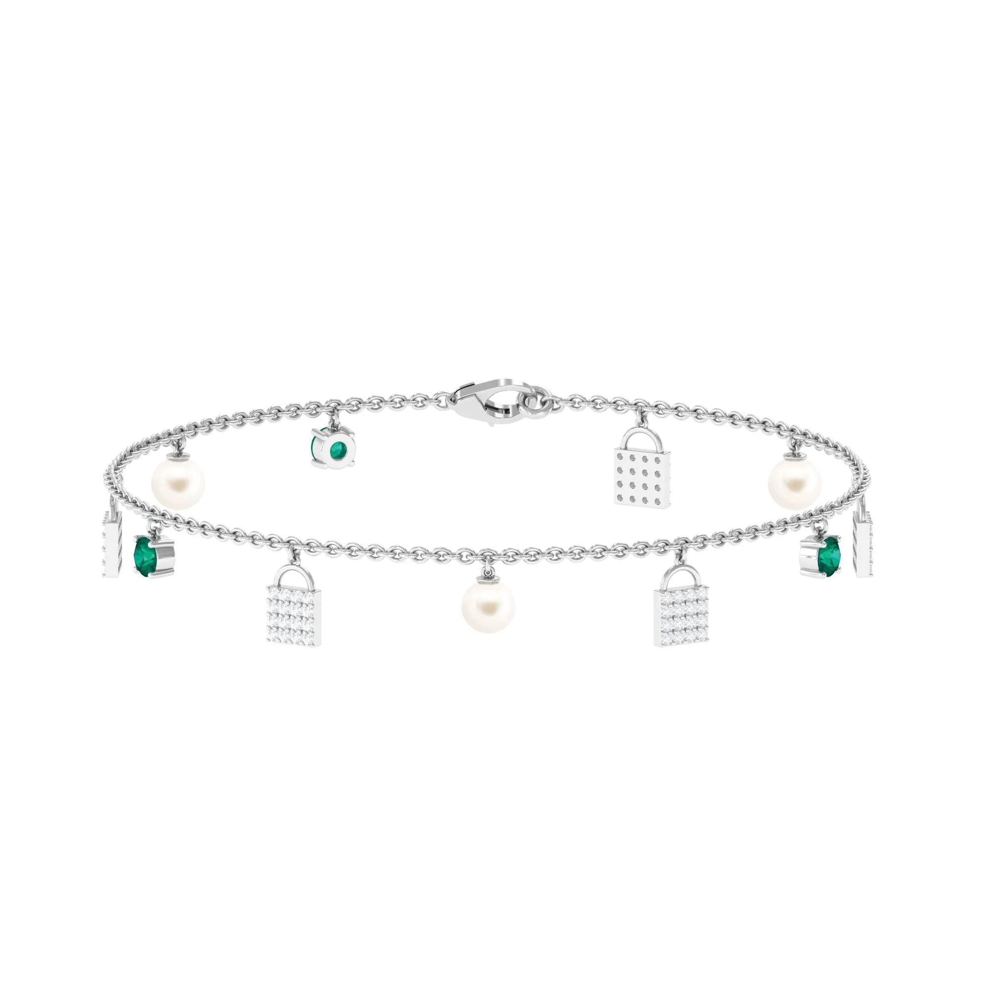 Designer Freshwater Pearl Chain Bracelet with Lock Charms