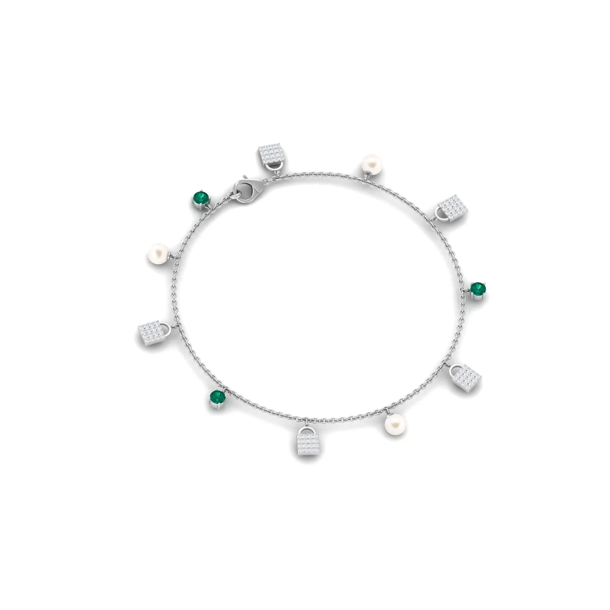 Designer Freshwater Pearl Chain Bracelet with Lock Charms
