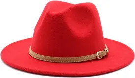 DHAEY Autumn and Winter British Style Jazz Woolen Hat, Big Brimmed Hat Classic Hat Fashion Woolen Hat Men and Women's Felt Hat Luopan Caps & Hats (Color : Rose Red, Size : M)