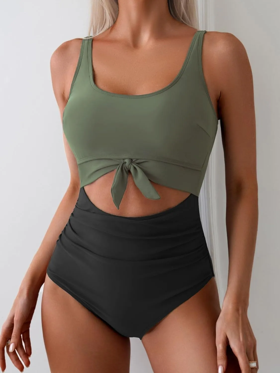 Eomenie Women's One Piece Swimsuit Tummy Control Slimming Bathing Suit Cutout Tie Knot Swimwear