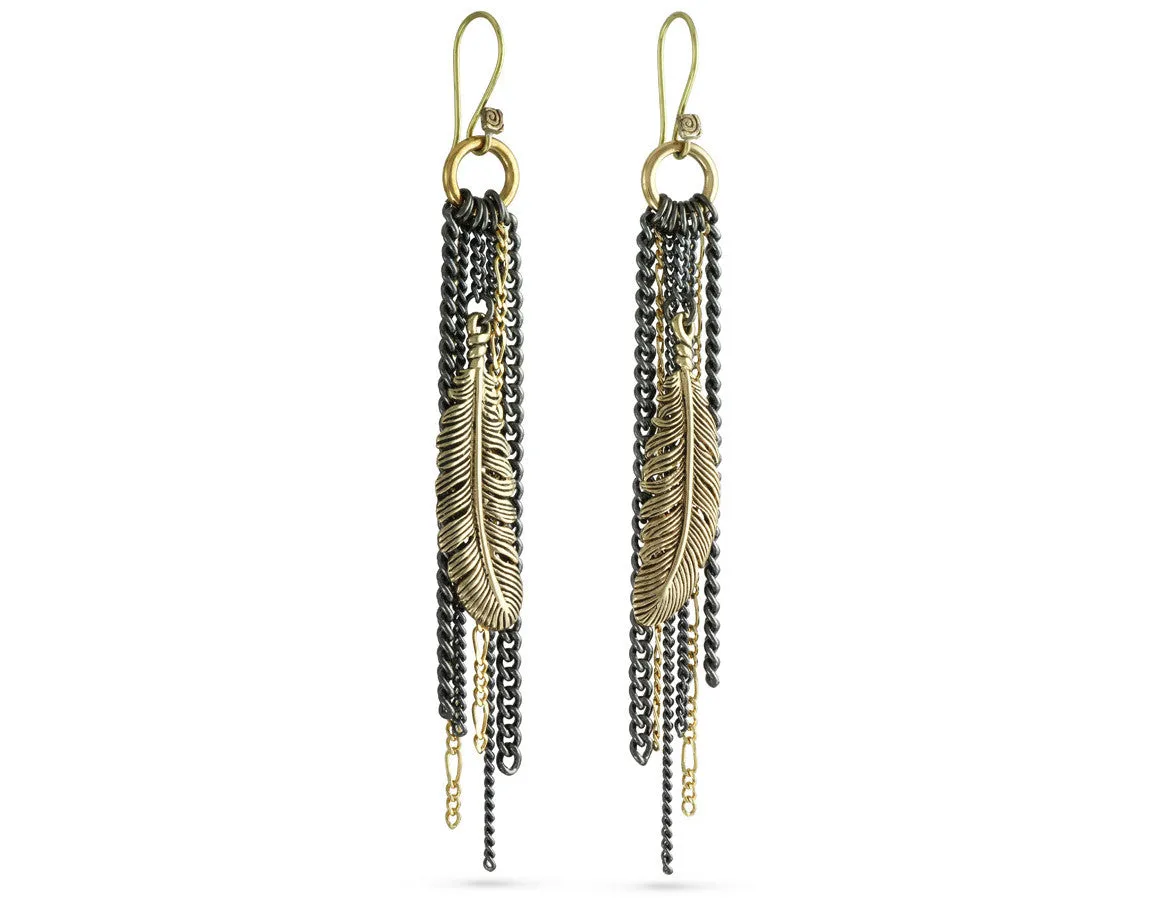 Feather Tassel Earrings - Bronze