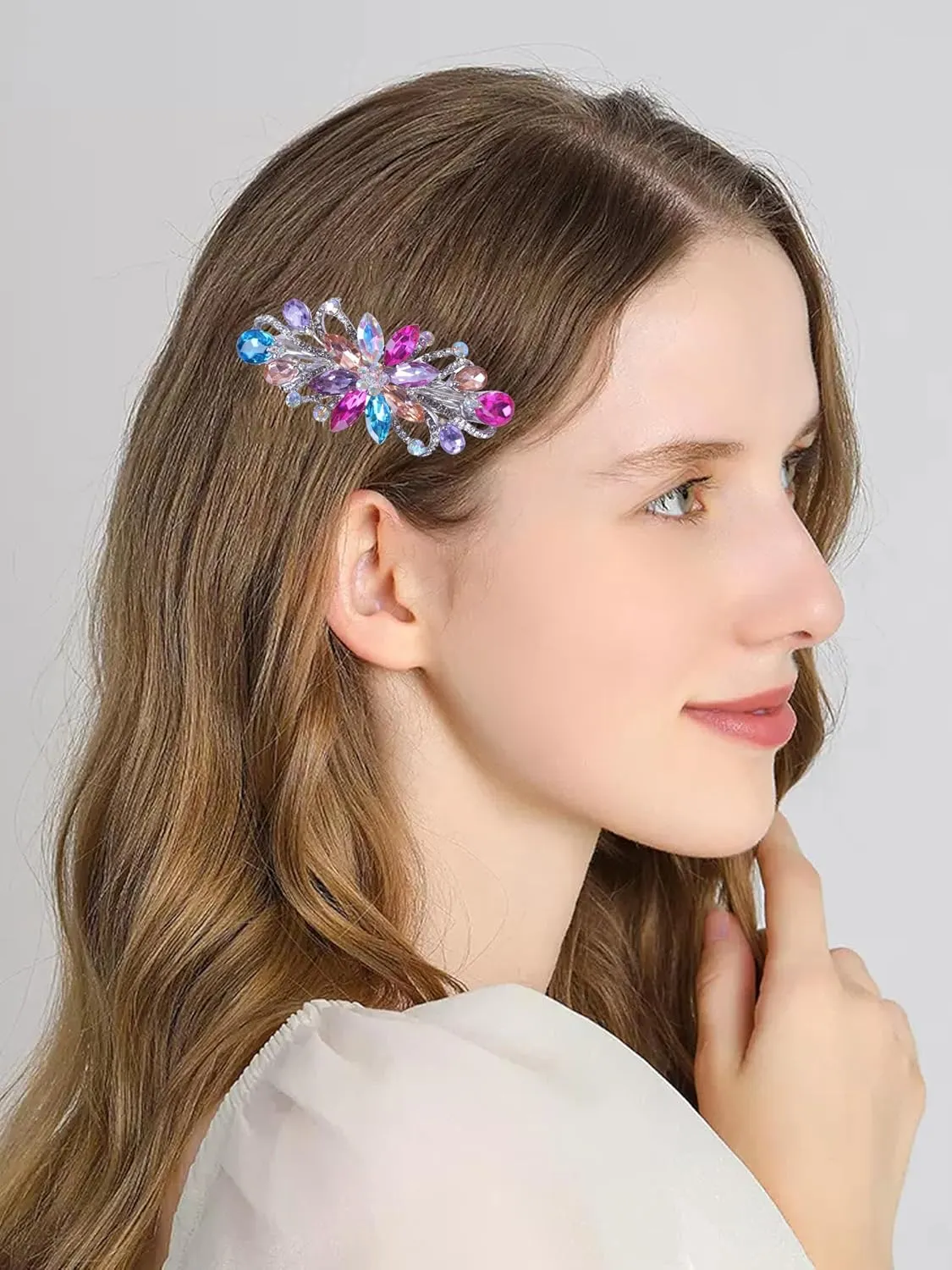 Flower Luxury Jewelry Design Hairpin Rhinestone Hair Barrette Clip,Also Perfect Mother's Day Gifts for Mom(Multicolor)