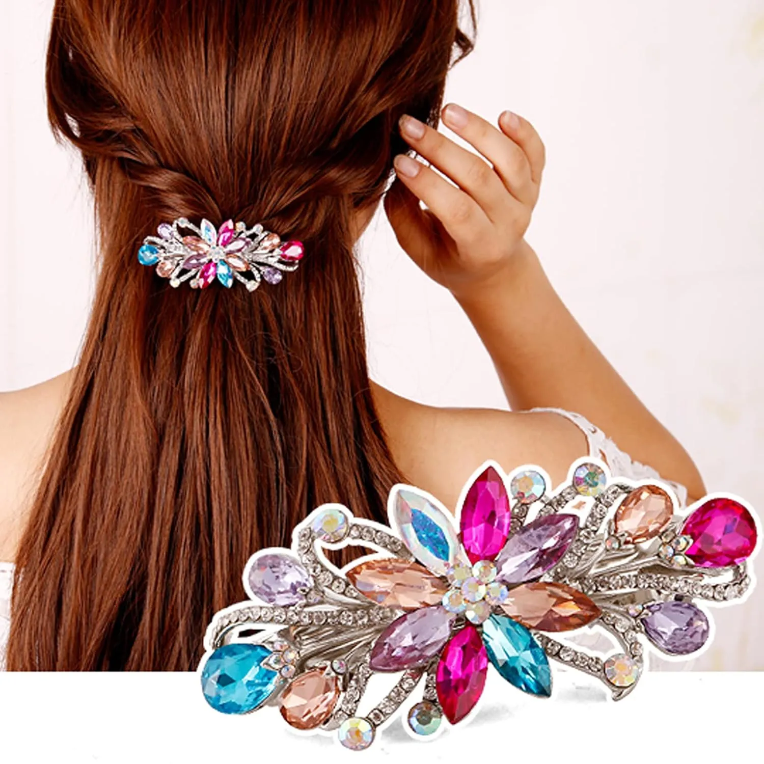 Flower Luxury Jewelry Design Hairpin Rhinestone Hair Barrette Clip,Also Perfect Mother's Day Gifts for Mom(Multicolor)