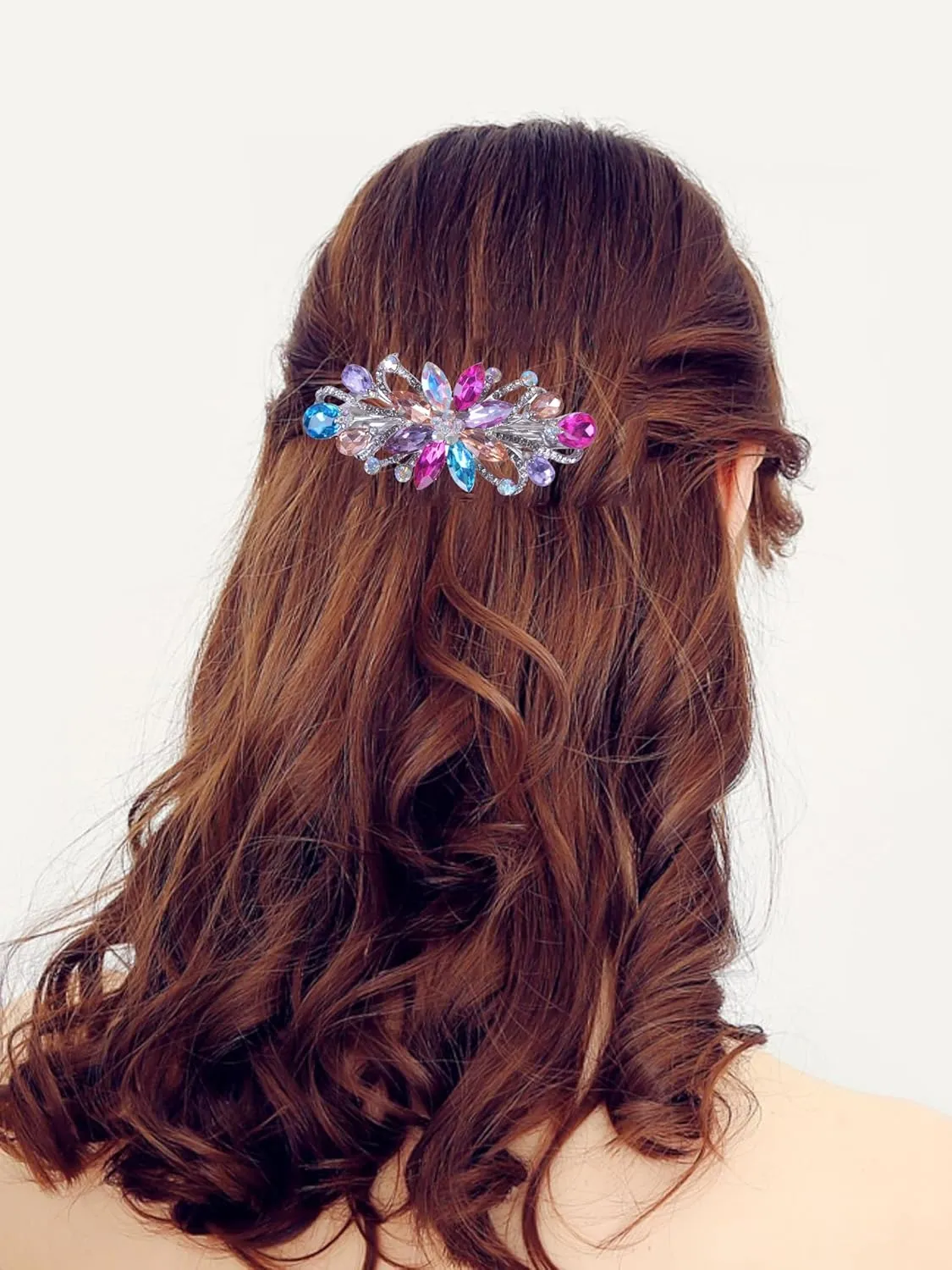 Flower Luxury Jewelry Design Hairpin Rhinestone Hair Barrette Clip,Also Perfect Mother's Day Gifts for Mom(Multicolor)