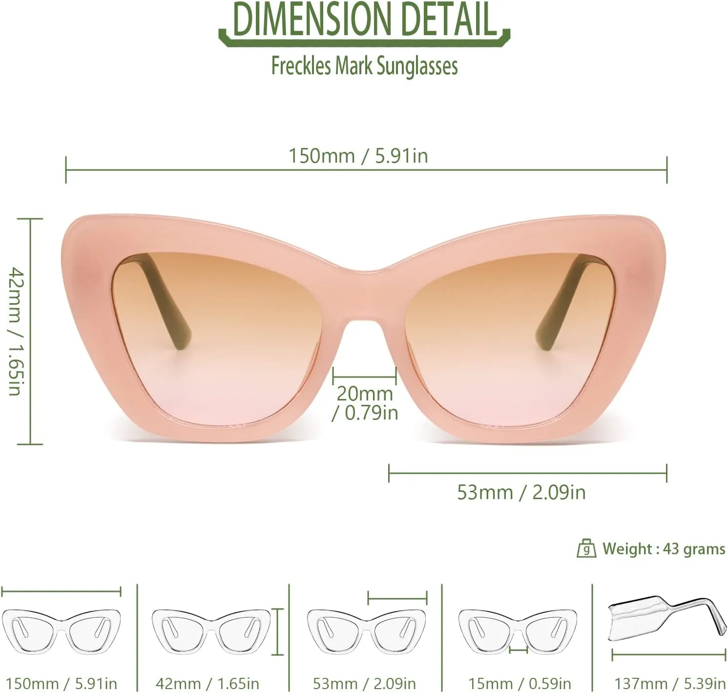 Freckles Mark Trendy Designer Sunglasses Womens Cute Fashion Square Cat Eye Sun Glasses