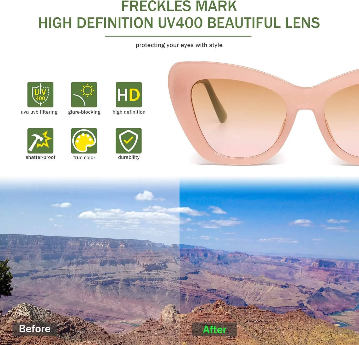 Freckles Mark Trendy Designer Sunglasses Womens Cute Fashion Square Cat Eye Sun Glasses