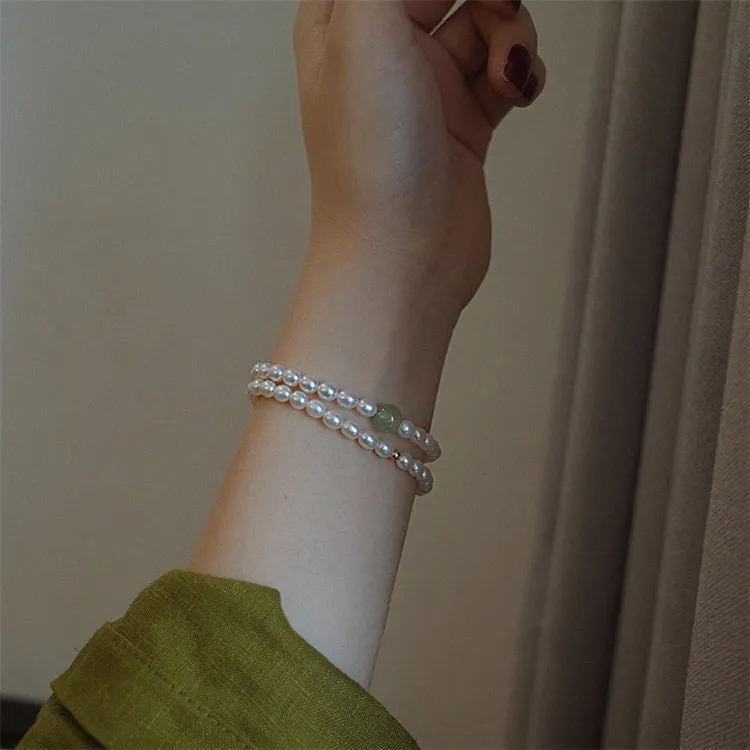 Fresh Water Pearl Stretch Bracelet with Natural Hetian Jade