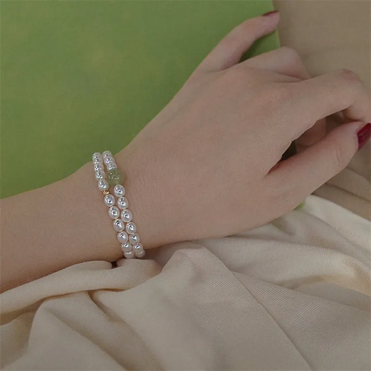 Fresh Water Pearl Stretch Bracelet with Natural Hetian Jade