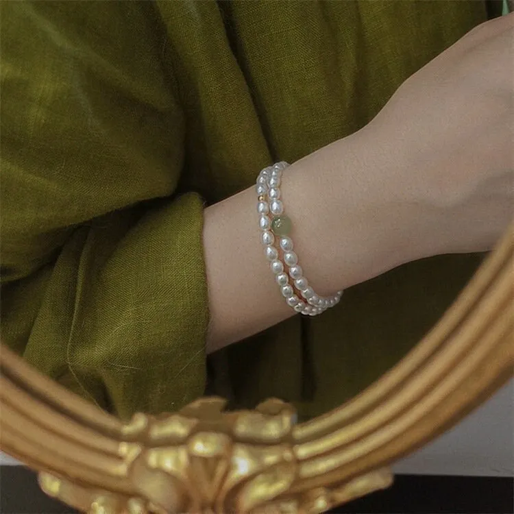 Fresh Water Pearl Stretch Bracelet with Natural Hetian Jade