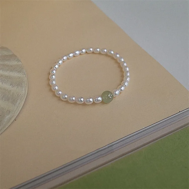 Fresh Water Pearl Stretch Bracelet with Natural Hetian Jade