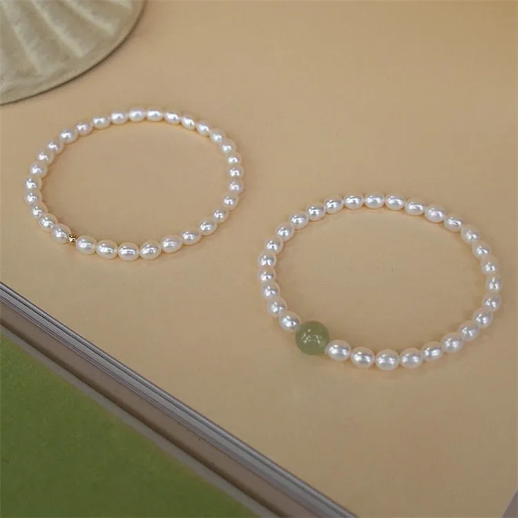 Fresh Water Pearl Stretch Bracelet with Natural Hetian Jade