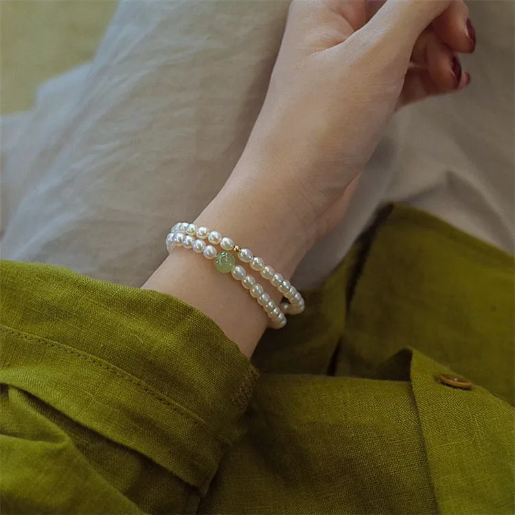 Fresh Water Pearl Stretch Bracelet with Natural Hetian Jade
