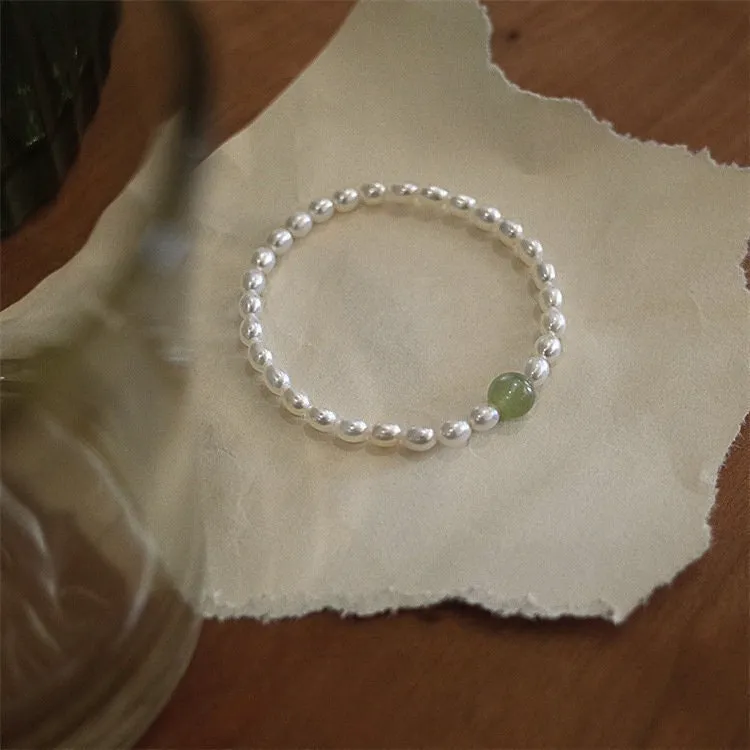 Fresh Water Pearl Stretch Bracelet with Natural Hetian Jade