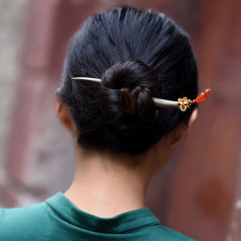 Good Luck Classical Wood Copper Simple Hairpin