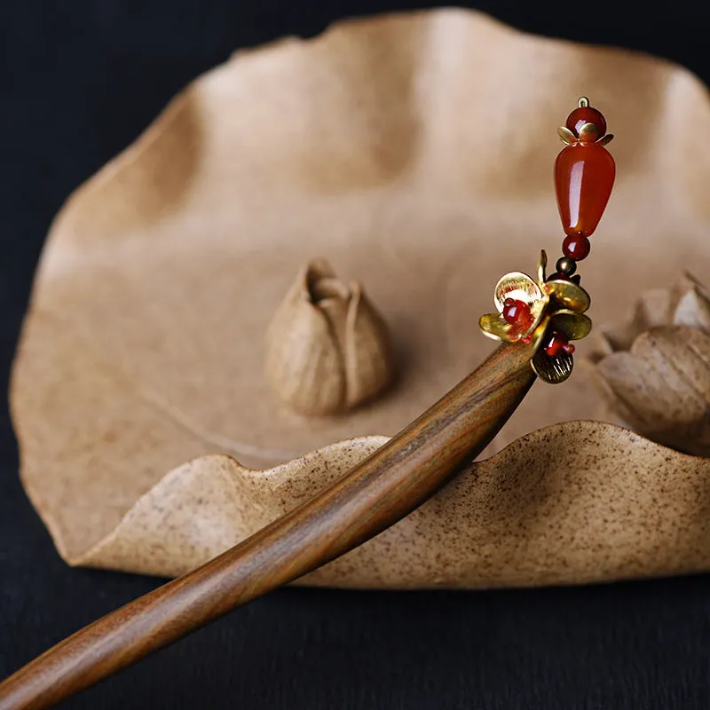 Good Luck Classical Wood Copper Simple Hairpin