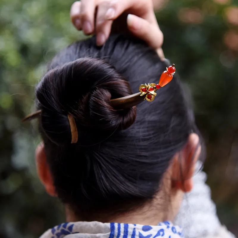 Good Luck Classical Wood Copper Simple Hairpin