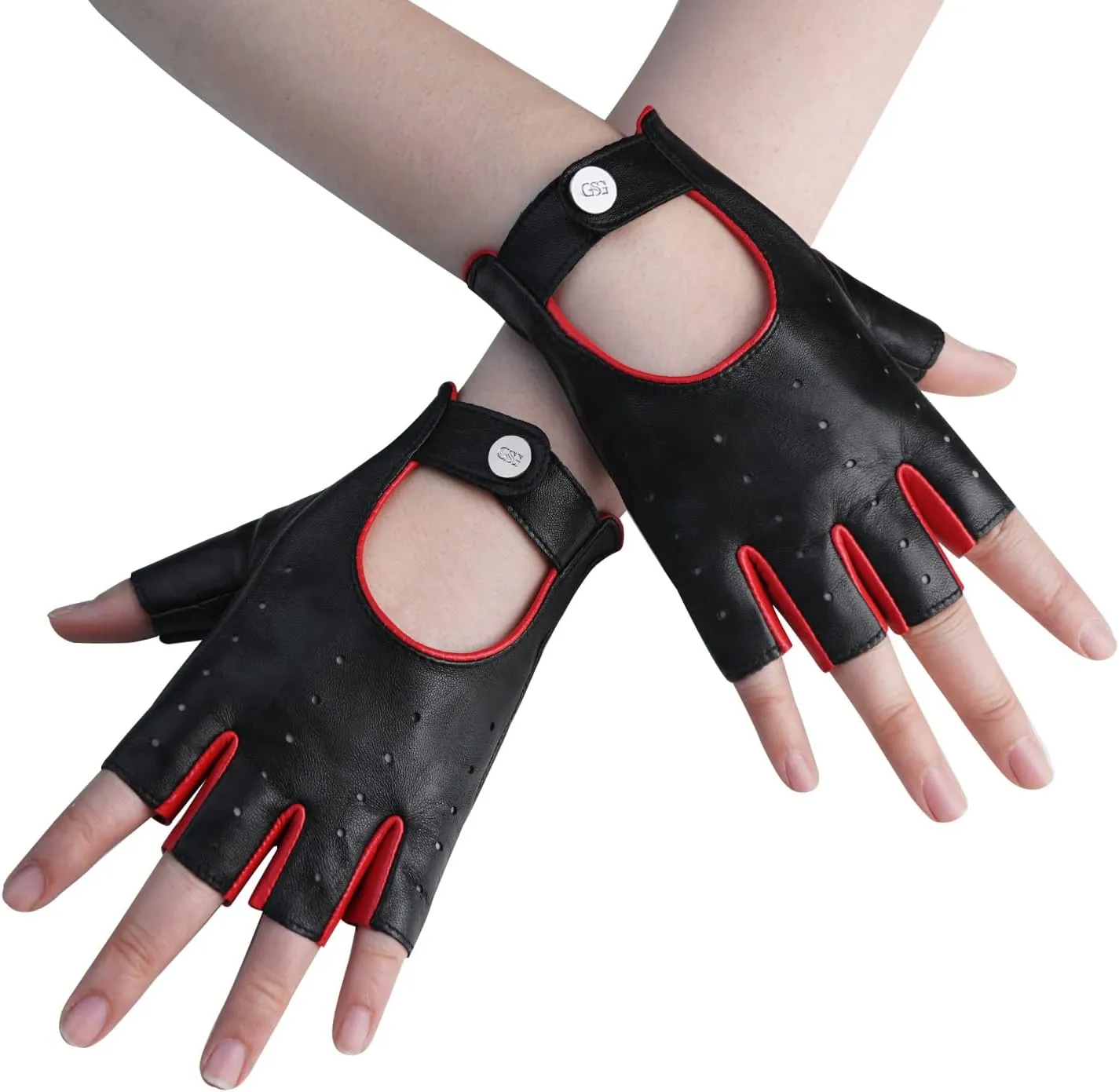 GSG Women Fingerless Leather Gloves - Driving Motorcycle Biker Gloves - Unlined Half Finger
