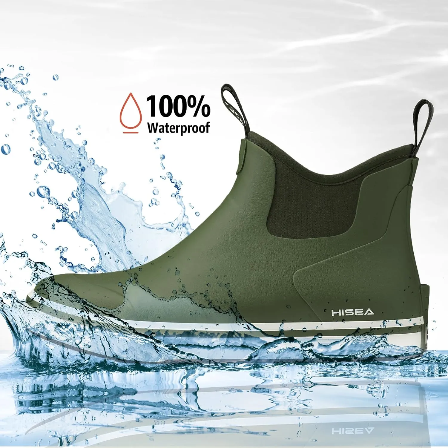 HISEA Men's Deck Boots Saltwater Fishing Booties Waterproof Ankle Rain Boots High Traction