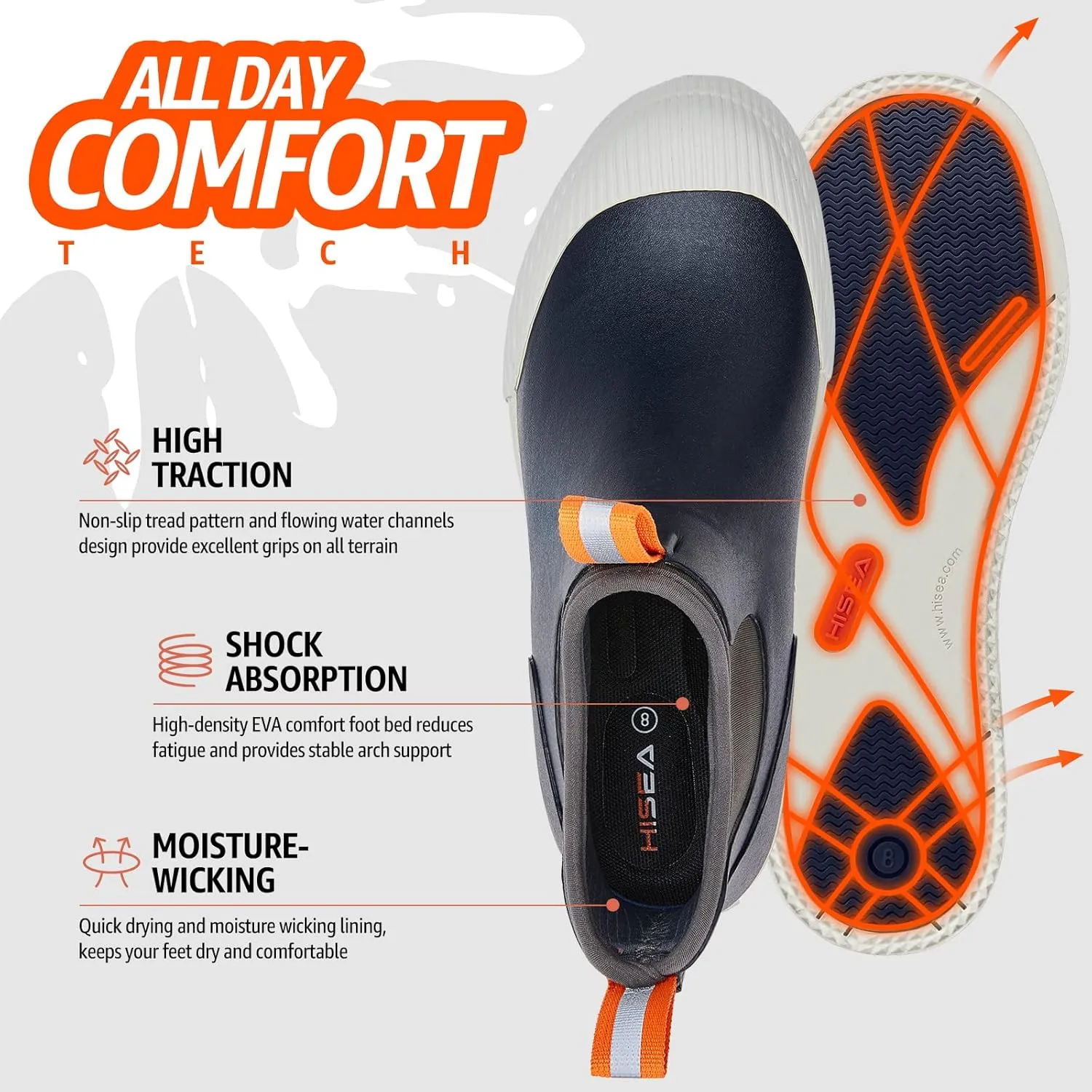 HISEA Men's Deck Boots Saltwater Fishing Booties Waterproof Ankle Rain Boots High Traction