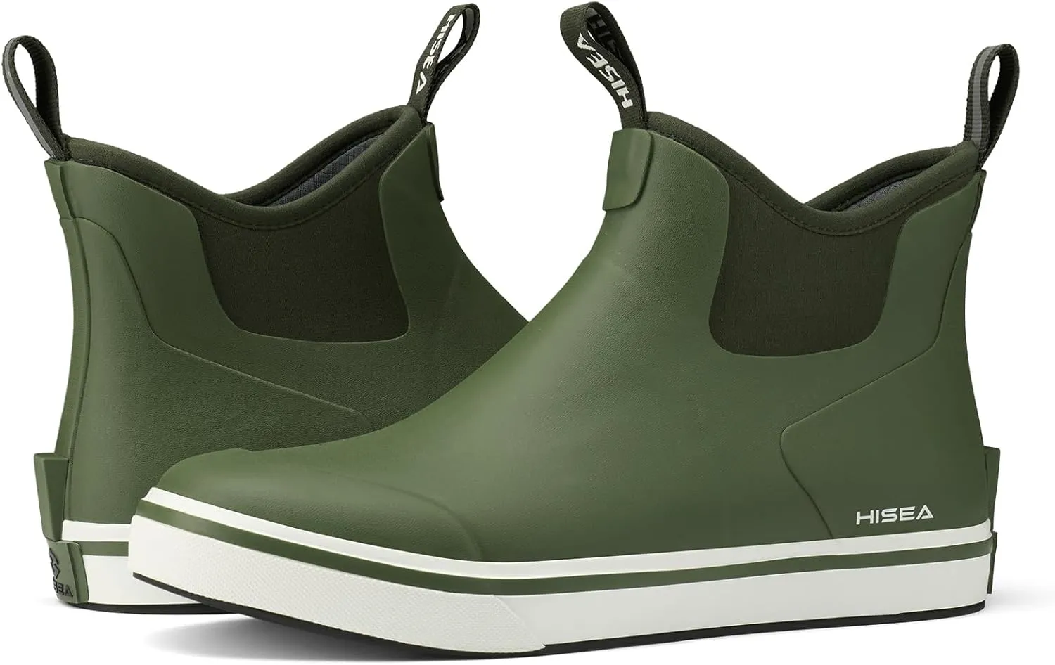 HISEA Men's Deck Boots Saltwater Fishing Booties Waterproof Ankle Rain Boots High Traction