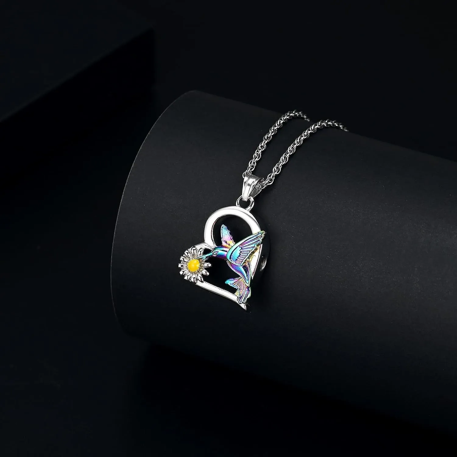 Imrsanl Hummingbird Cremation Jewelry Heart with Sunflower Urn Necklace for Ashes for Women Men Memorial Keepsake Pendant of Loved One