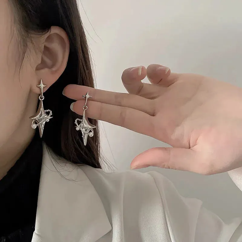 Irregular Heart Tassel Star Earrings