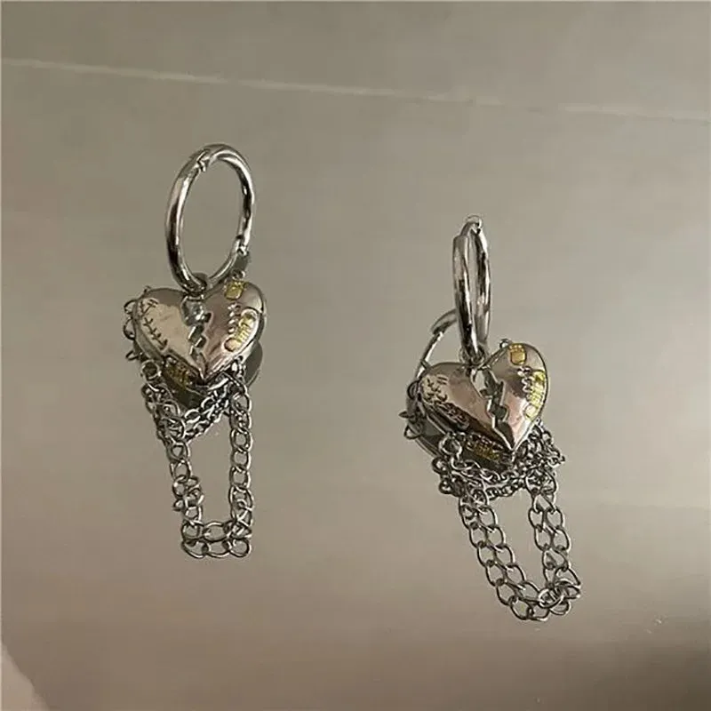Irregular Heart Tassel Star Earrings