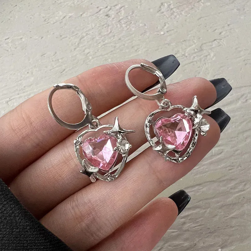 Irregular Heart Tassel Star Earrings
