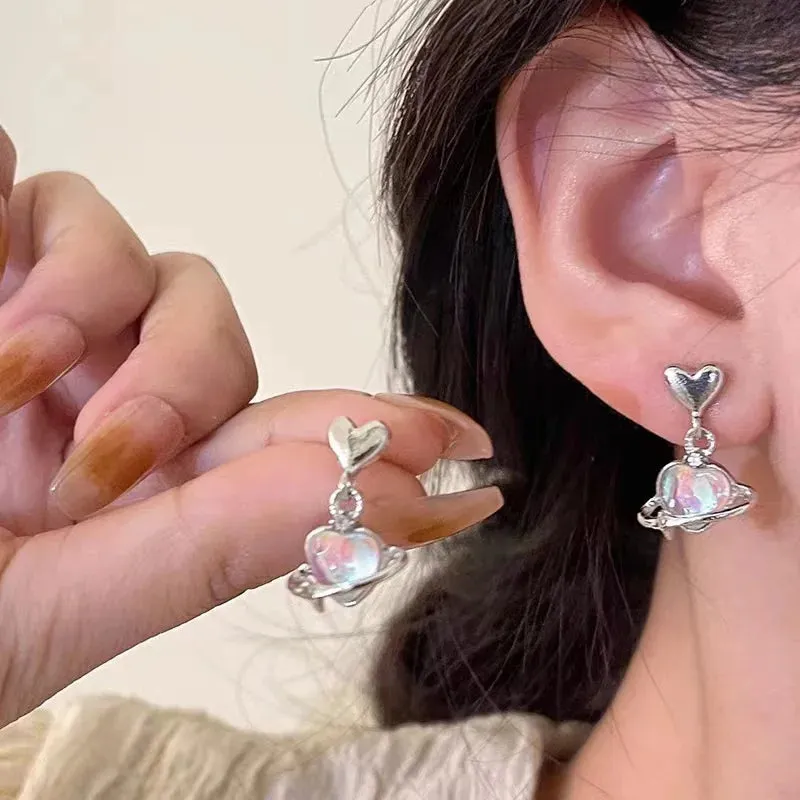 Irregular Heart Tassel Star Earrings