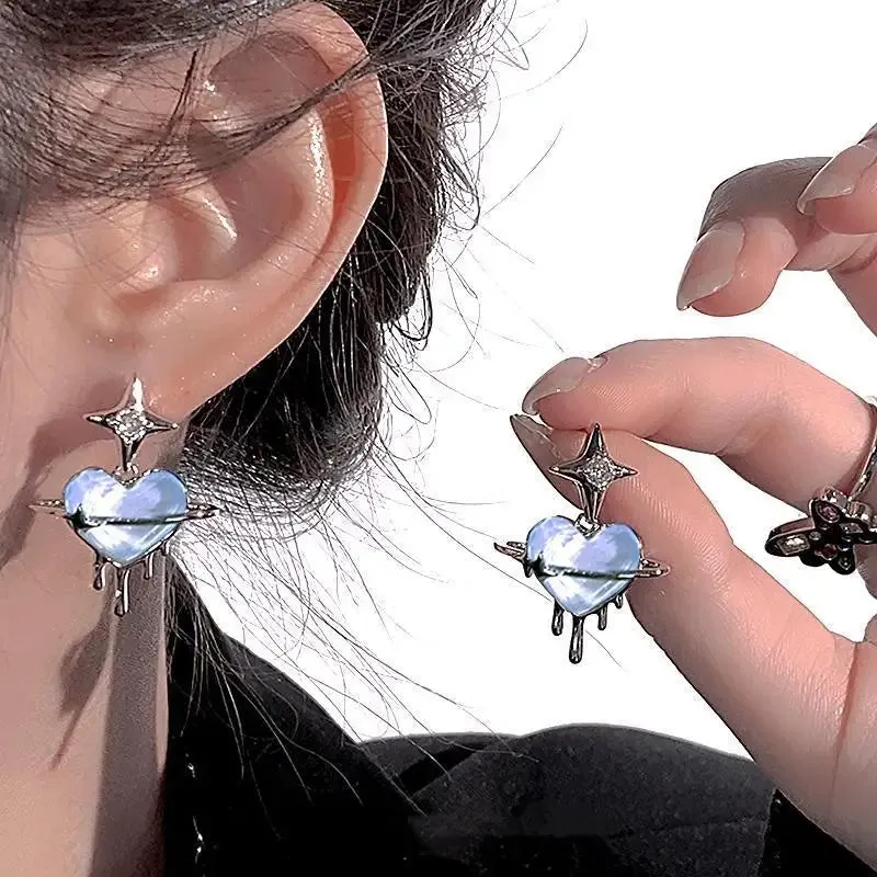 Irregular Heart Tassel Star Earrings