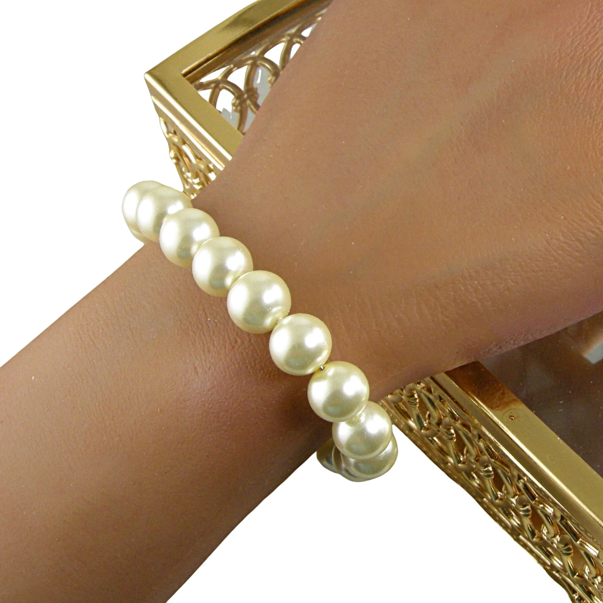 Ivory Swarovski Pearl Bracelet, Cream Pearl Hummingbird Bracelet