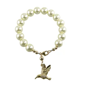 Ivory Swarovski Pearl Bracelet, Cream Pearl Hummingbird Bracelet