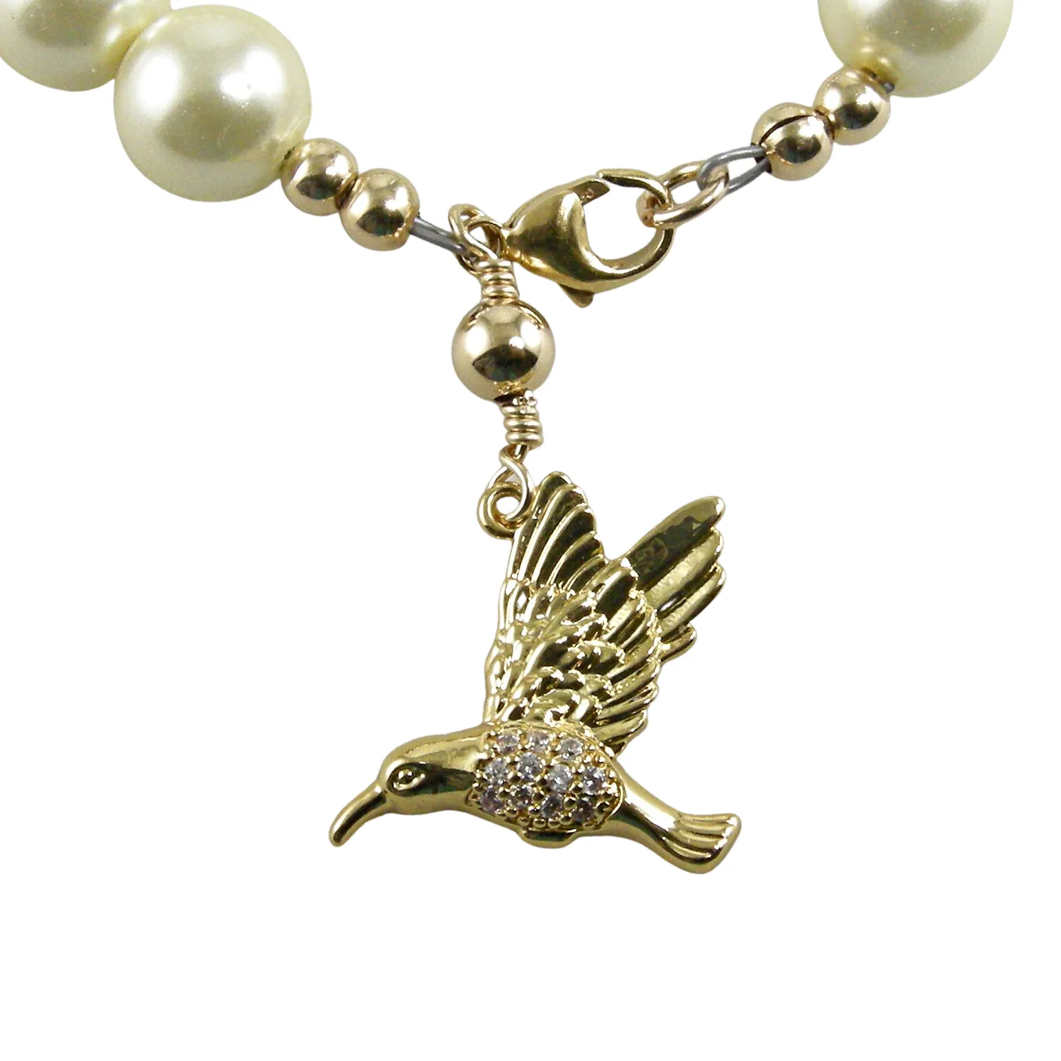 Ivory Swarovski Pearl Bracelet, Cream Pearl Hummingbird Bracelet