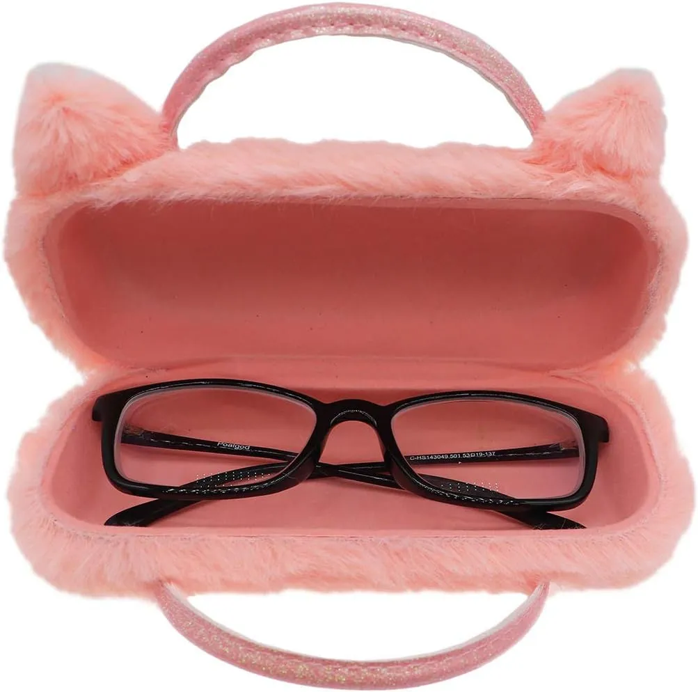 Kids Girls Boys Fluffy Faux Fur Unicorn Eyeglass Case Plush Eyewear Glasses Case Hard Shell with Handle