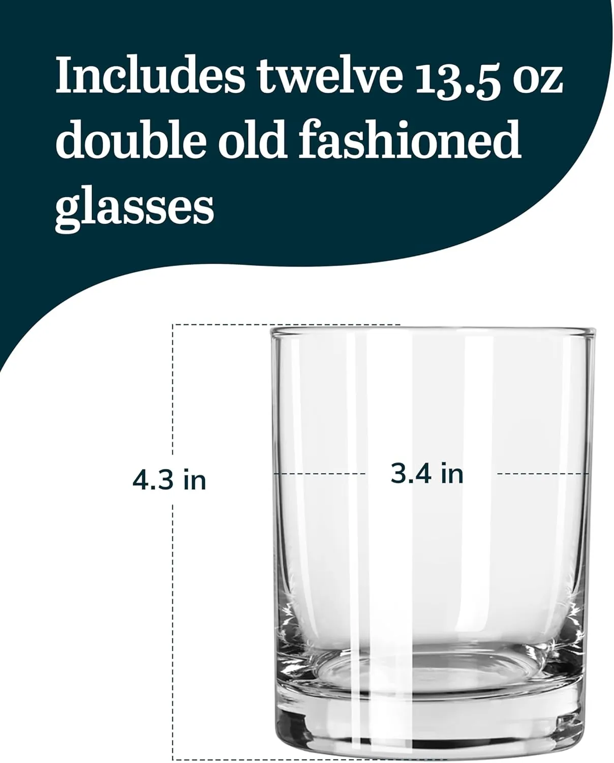 Libbey Heavy Base Double Old Fashioned Glasses - Elegant Whiskey Glasses Set of 12 - Dishwasher Safe Cocktail Glass for Cocktails, Juice, and More