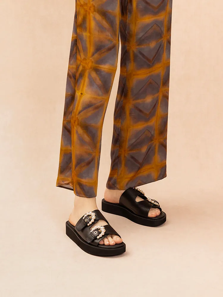 Maisie Double Pearl Buckle Slides