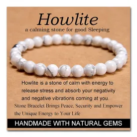 Massive Beads Howlite - Stone of Good Sleep - Handmade Yoga Stretch Elastic Bracelet Natural Stone Crystal Healing Power Energy Gifts for Unisex Adult 6mm