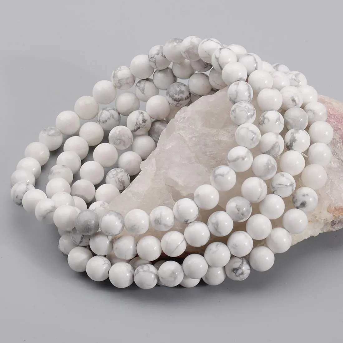 Massive Beads Howlite - Stone of Good Sleep - Handmade Yoga Stretch Elastic Bracelet Natural Stone Crystal Healing Power Energy Gifts for Unisex Adult 6mm
