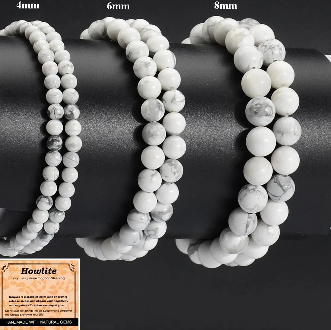 Massive Beads Howlite - Stone of Good Sleep - Handmade Yoga Stretch Elastic Bracelet Natural Stone Crystal Healing Power Energy Gifts for Unisex Adult 6mm