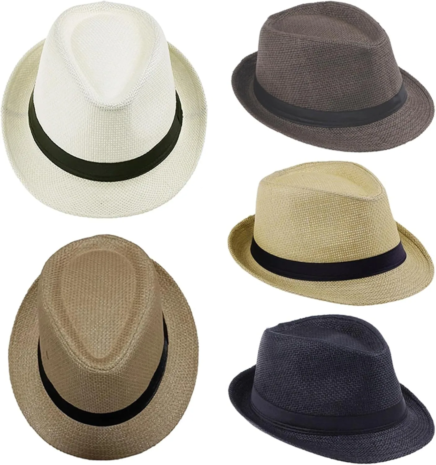 Men & Kids Jazz Hat Old Man Cap Short Brim Sun Hat Breathable Fedora Hat Summer Casual Straw