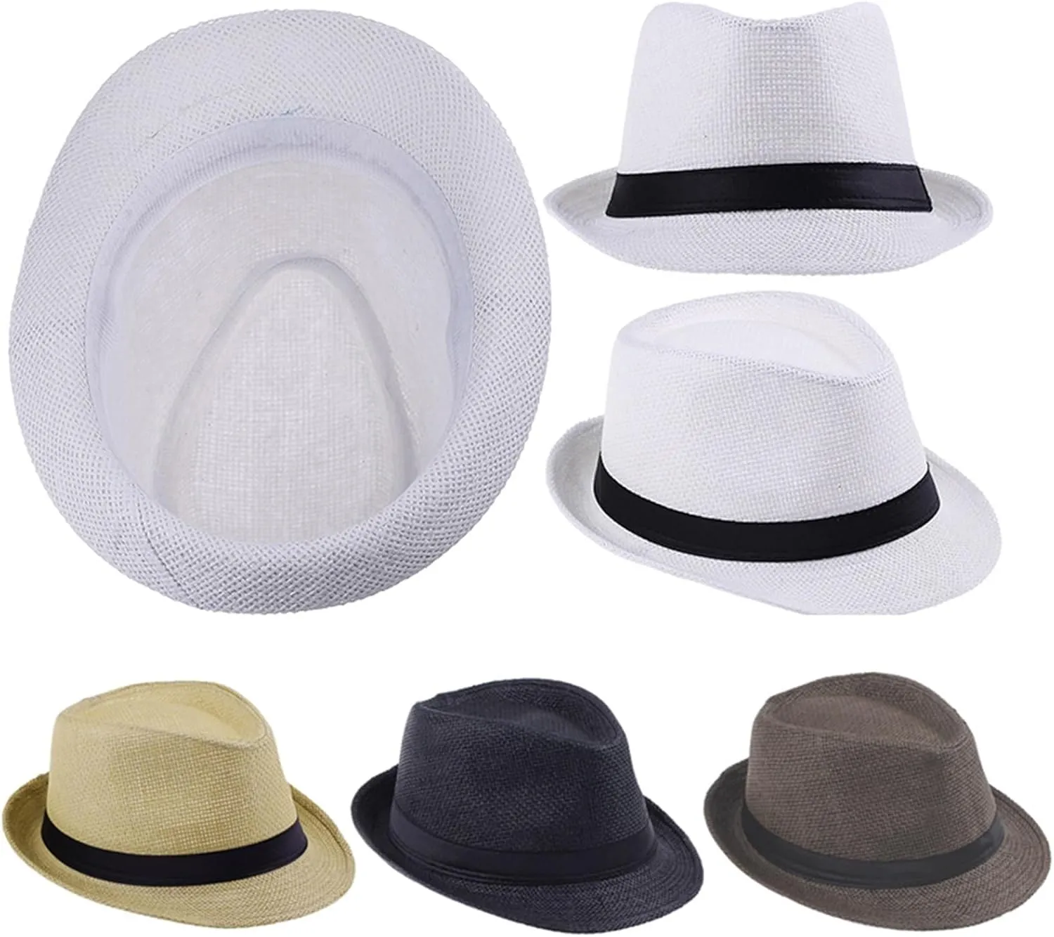 Men & Kids Jazz Hat Old Man Cap Short Brim Sun Hat Breathable Fedora Hat Summer Casual Straw
