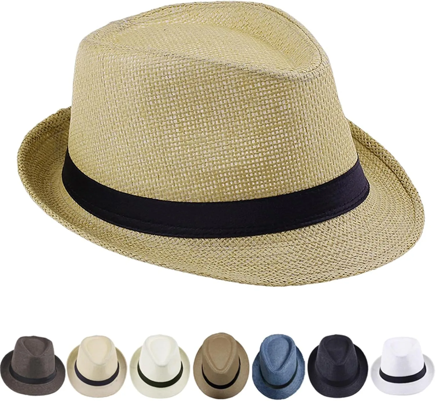 Men & Kids Jazz Hat Old Man Cap Short Brim Sun Hat Breathable Fedora Hat Summer Casual Straw