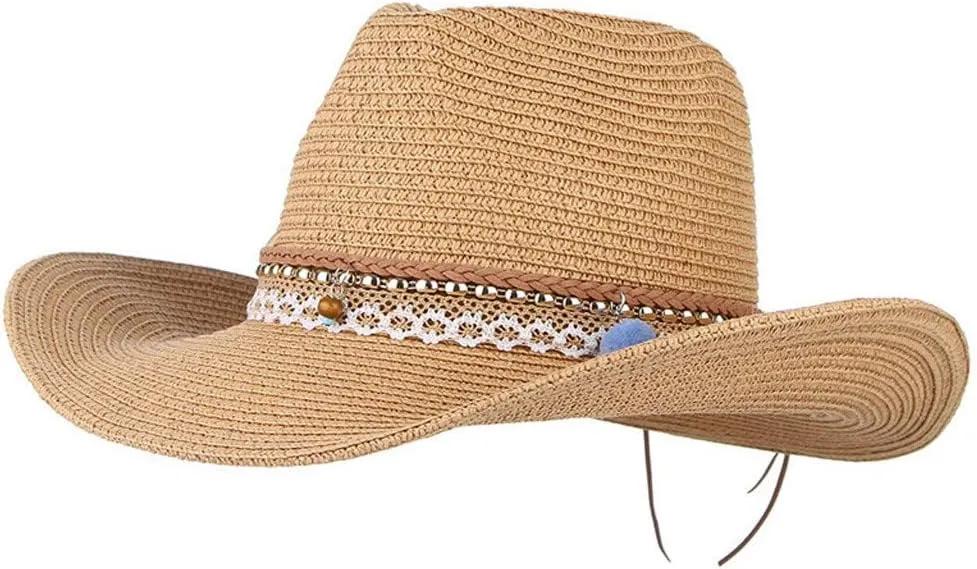 Men Women's Felt Wide Brim Western Cowboy Outdoor Fedora Hats with Belt Classic Straw Summer Cowboy Hat Decorative