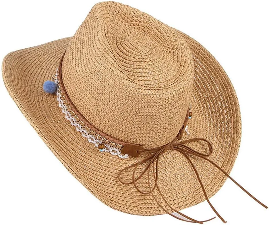 Men Women's Felt Wide Brim Western Cowboy Outdoor Fedora Hats with Belt Classic Straw Summer Cowboy Hat Decorative