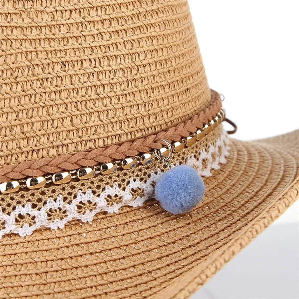 Men Women's Felt Wide Brim Western Cowboy Outdoor Fedora Hats with Belt Classic Straw Summer Cowboy Hat Decorative