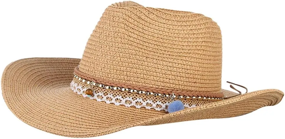 Men Women's Felt Wide Brim Western Cowboy Outdoor Fedora Hats with Belt Classic Straw Summer Cowboy Hat Decorative